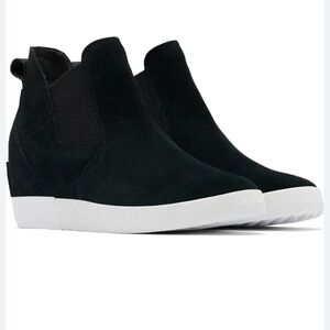 Sorel Out N About Slip-On Wedge II Black Suede Wedge Sneakers